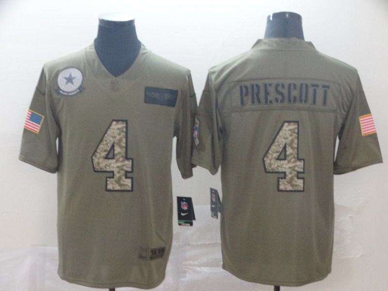 Men Dallas Cowboys 4 Prescott Camo Nike Olive Salute To Service Limited NFL Jersey